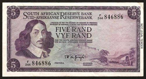 SA 5 Rand (TW de Jongh 3rd issue) 1975, E/A in F/F+ condition