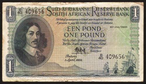 SA 1 Pound (MH de Kock 2nd Issue)1950, A/E in F+ condition
