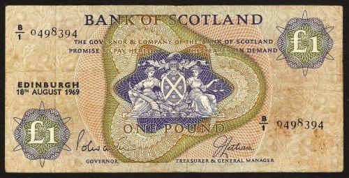 Scotland 1 Pound 1969 P.109a VG+/F condition