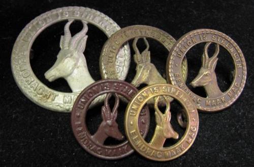 5 Different SADF 'Springbok' badges - 'Union is Strength'
