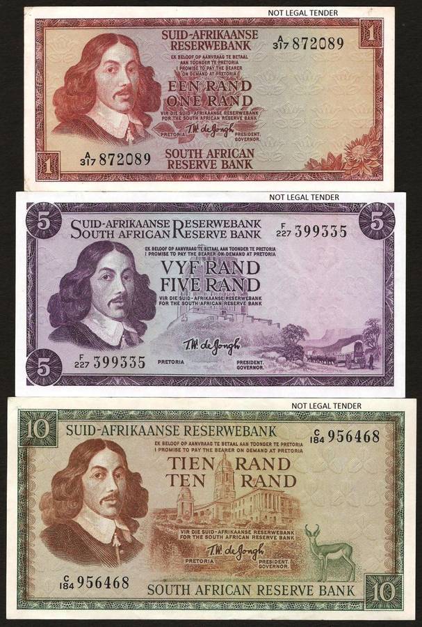 SA 1,5,10 Rand (TW de Jongh 1st issue)1967, A/E