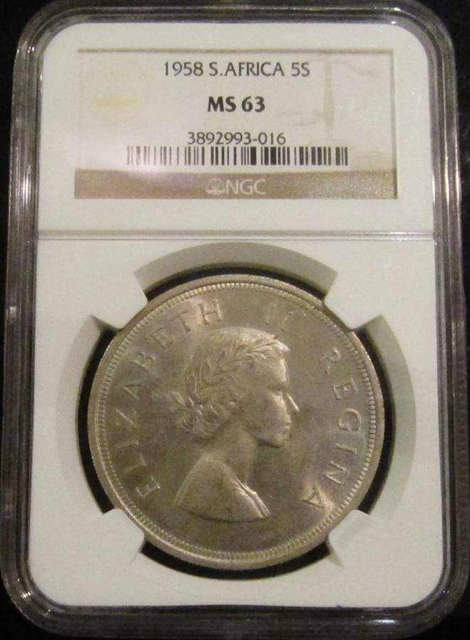 1958 Union of South Africa 5 Shillings NGC Graded MS63