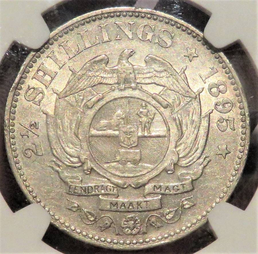 "RESERVED FOR THIRIONCC" 1895 ZAR 2 1/2 Shillings NGC graded AU58