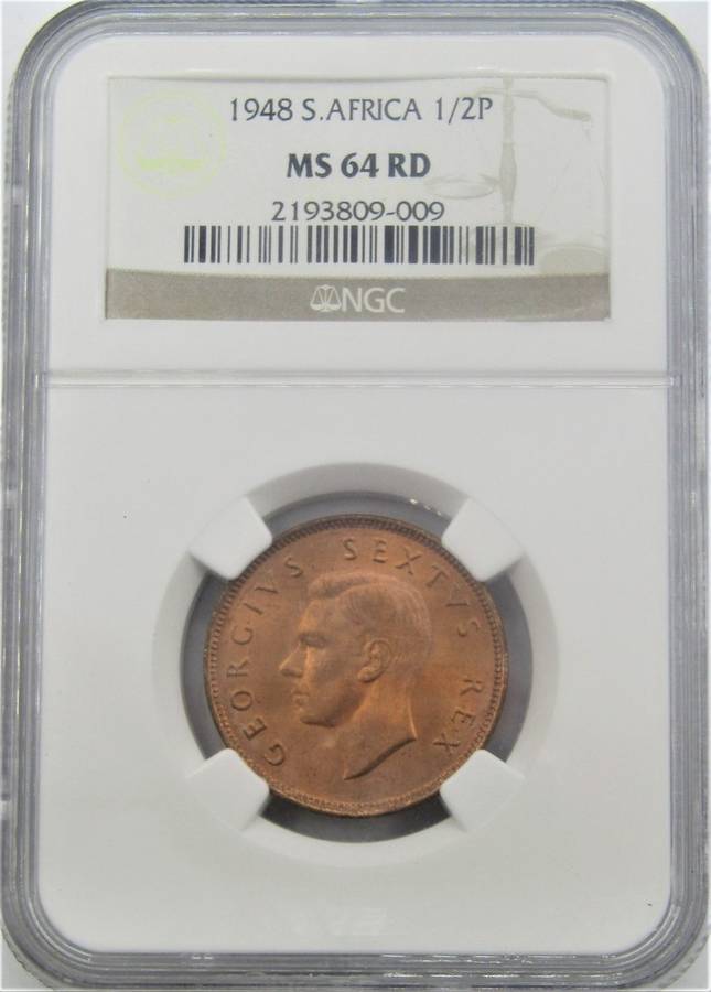1948 Union of South Africa 1/2 Penny Graded MS64 RED by NGC