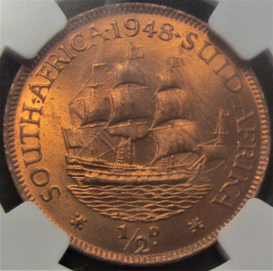 1948 Union of South Africa 1/2 Penny Graded MS64 RED by NGC