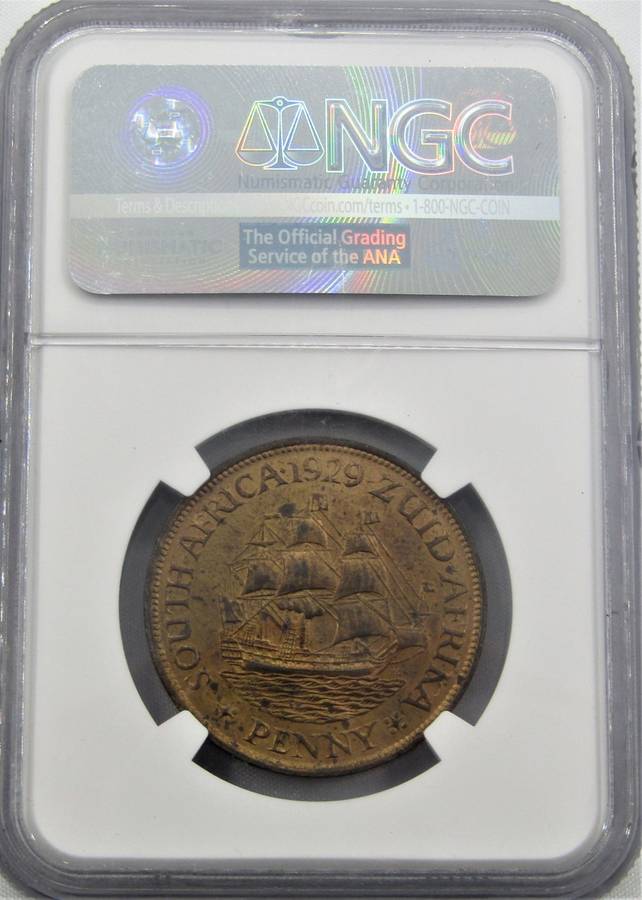 1929 Union of South Africa Penny NGC Graded MS63 RB -Extremely scarce