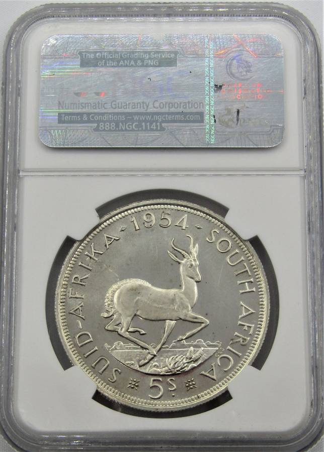 1954 Union of South Africa 5 Shillings NGC Graded PROOF 65 CAMEO