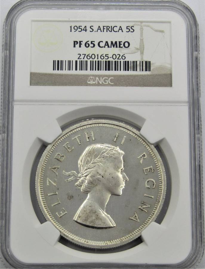 1954 Union of South Africa 5 Shillings NGC Graded PROOF 65 CAMEO