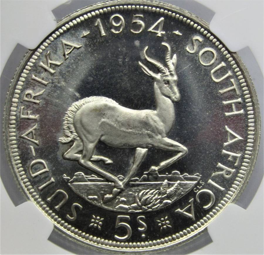 1954 Union of South Africa 5 Shillings NGC Graded PROOF 65 CAMEO