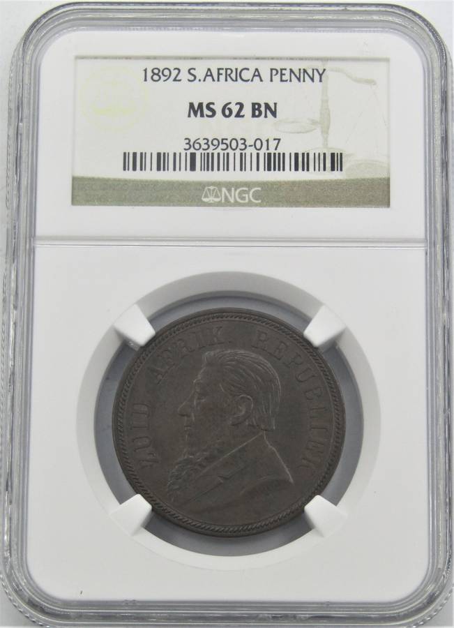1892  ZAR Penny NGC Graded MS62BN