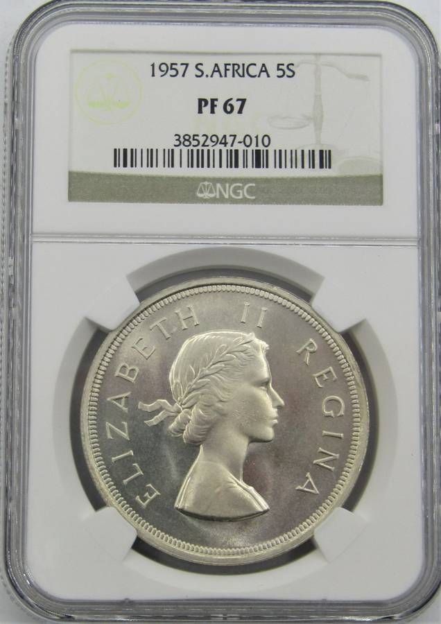 1957 Union of South Africa 5 Shillings NGC Graded PROOF 67