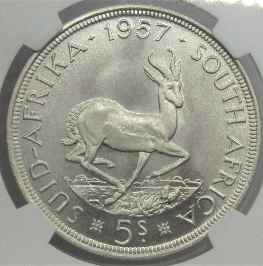 1957 Union of South Africa 5 Shillings NGC Graded PROOF 67