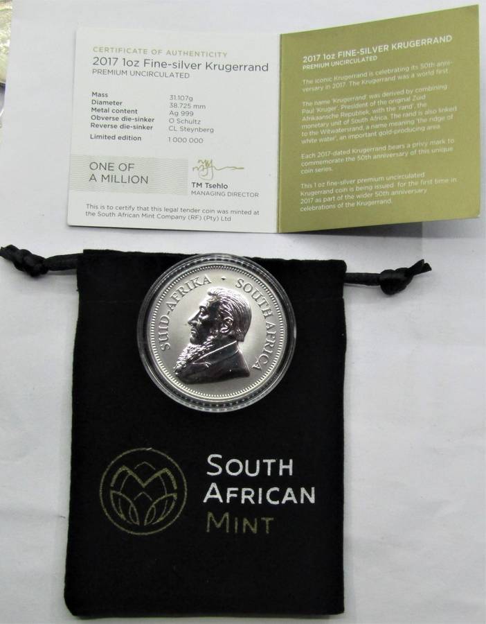 9 x 2017 Silver 1 Ounce Krugerrand 50th Anniversary  Premium Uncirculated with COA and Pouch