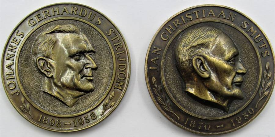 2x South Africa bronze medallions-SMUTS-DE VILLIERS GRAAF-VERWOERD-STRIJDOM