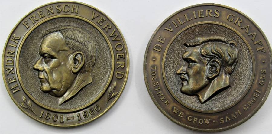 2x South Africa bronze medallions-SMUTS-DE VILLIERS GRAAF-VERWOERD-STRIJDOM
