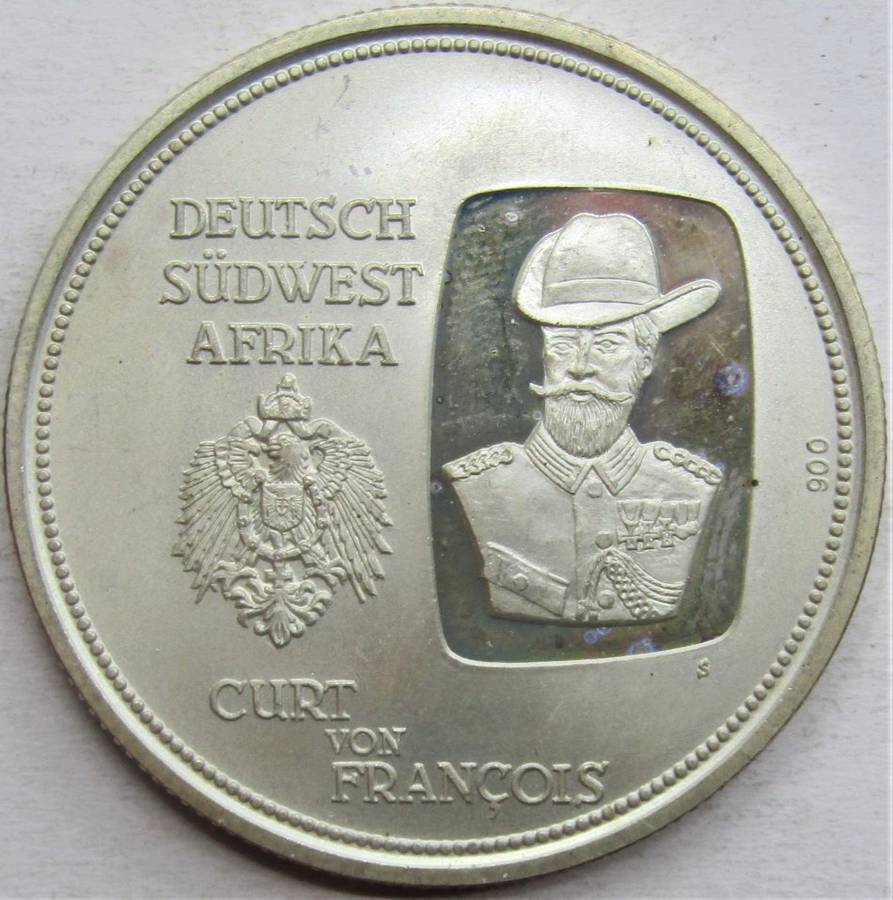 Deutsch Sudwest Afrika 100 Years 1890-1990 Windhoek Commemorative Silver Medallion 25 grams 900 Silv