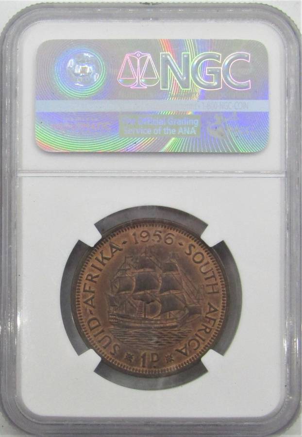 1956 Union of South Africa Penny NGC Graded MS64RB
