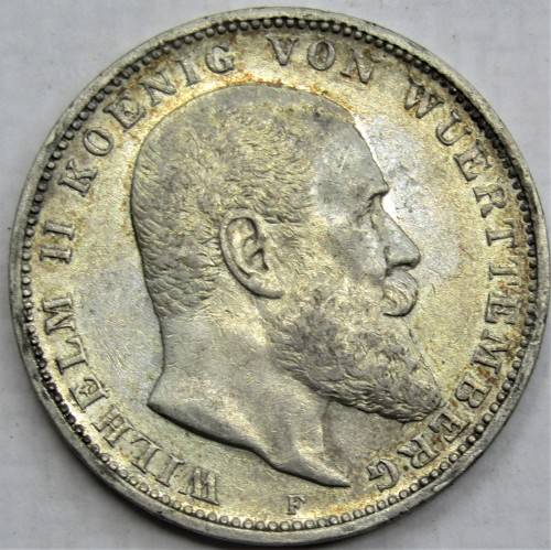 German States WÜRTTEMBERG 3 Mark 1909 A