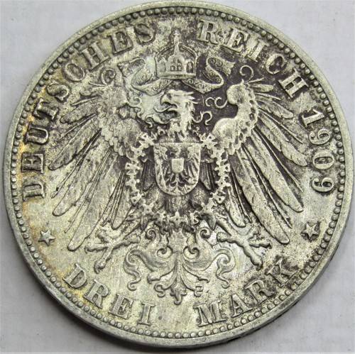 German States WÜRTTEMBERG 3 Mark 1909 A