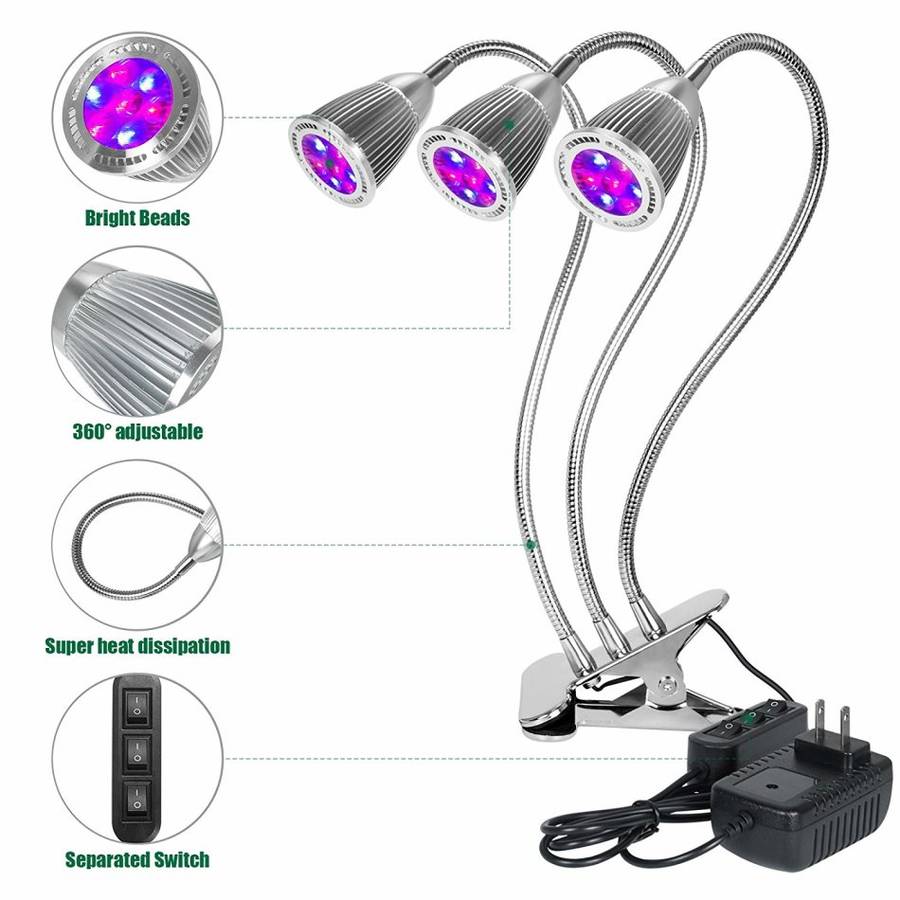Plant Grows Lamp, 21W Plant Growing Desk Lights Triple Heads LED Full Spectrum Vegetation L