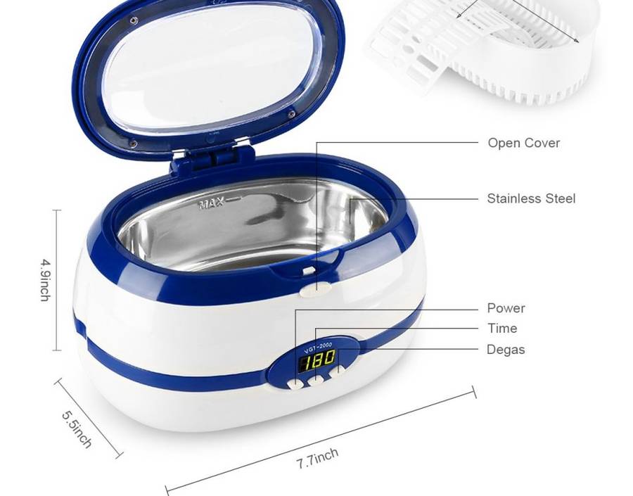 GT Sonic VGT-2000 Household Ultrasonic Cleaner Baths 600ml 35W for Necklace Earrings Bracelets Dentu