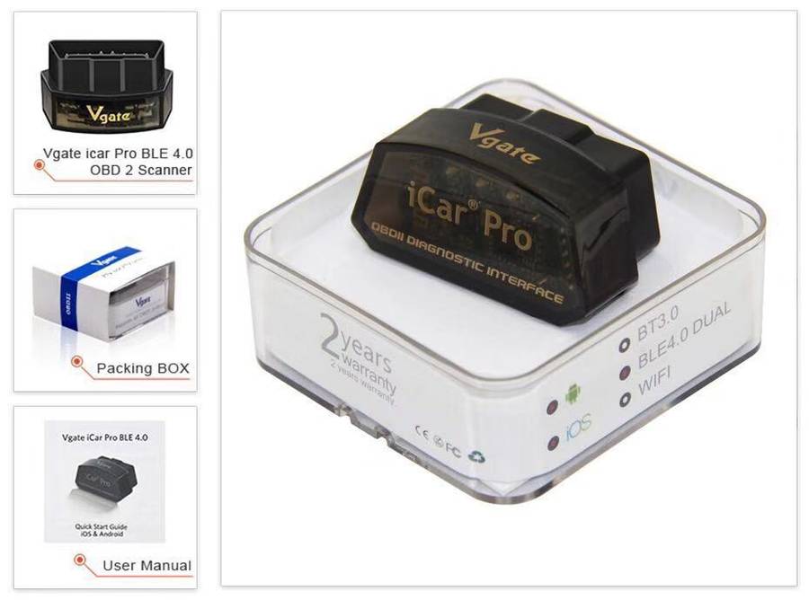 Vgate iCar Pro Bluetooth 4.0 (BLE) OBD2 Fault Code Reader OBDII Code Scanner Car Check Engine Light
