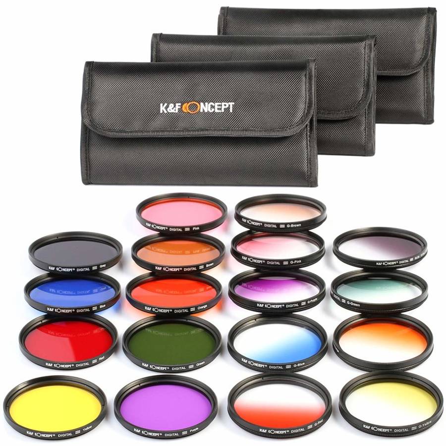 58mm Lens Filter kit, K&F Concept 58mm 18pcs Round Filter Set 9pcs Full Color Filter Kit +9pcs Slim