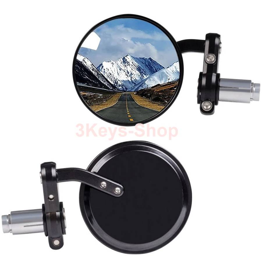 Universal Motorcycle Mirrors - 3" Round Folding Bar End Side Mirror for Honda, Scooter, Suzuki, Yama