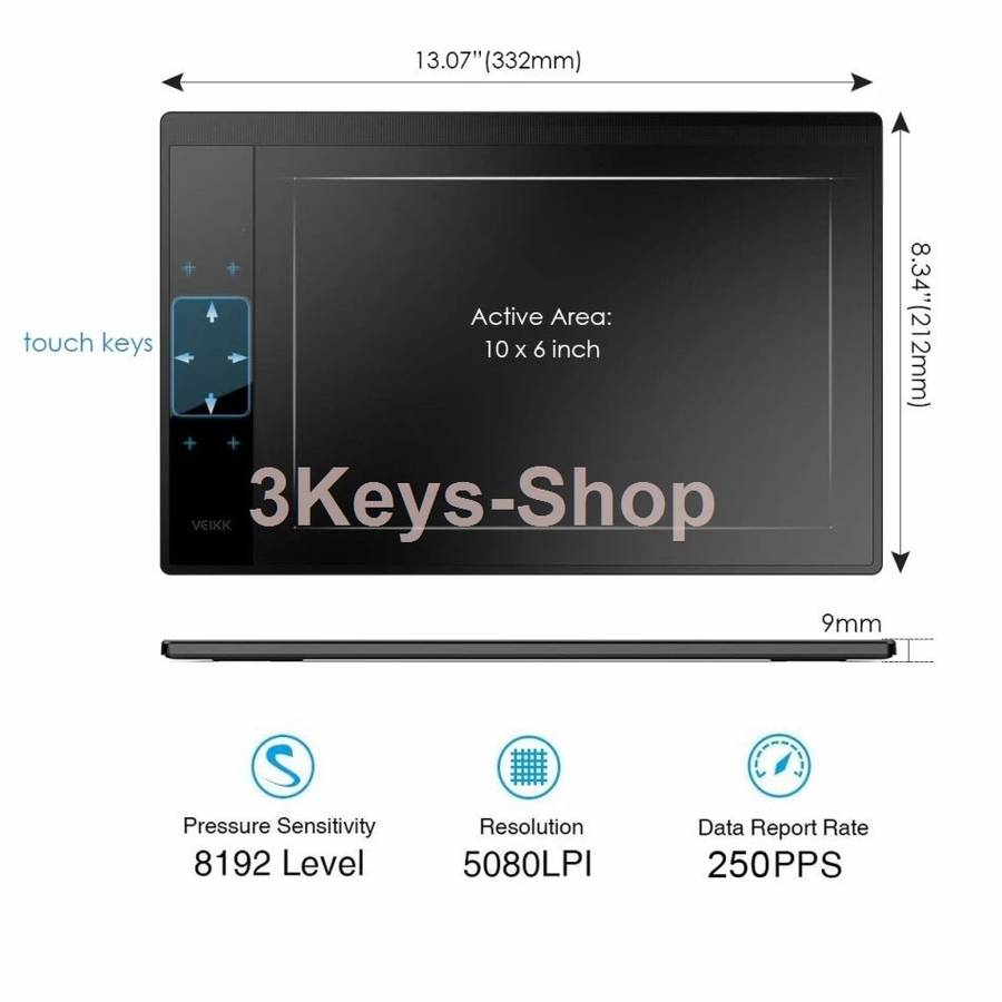VEIKK A30 Graphics Drawing Tablet with 8192 Levels Battery-Free Pen - 10" x 6" Active Area