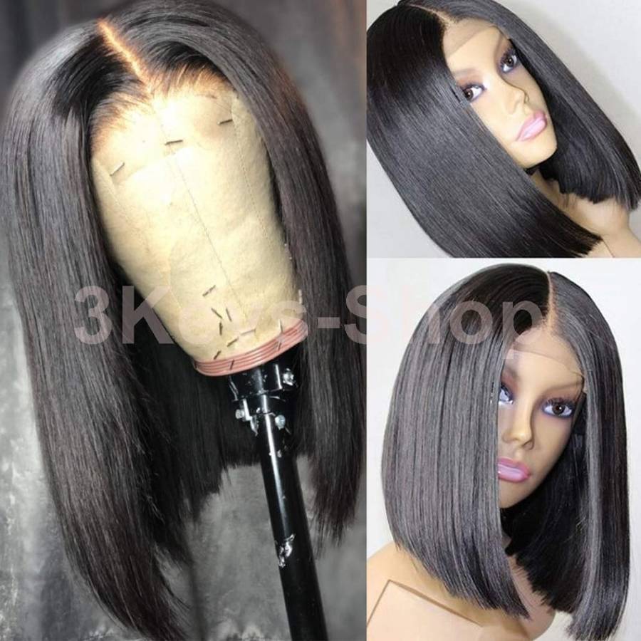 Short Bob Lace Front Wigs Glueless Natural Black Straight Bob Wig Heat Resistant Fiber Hair Synthet