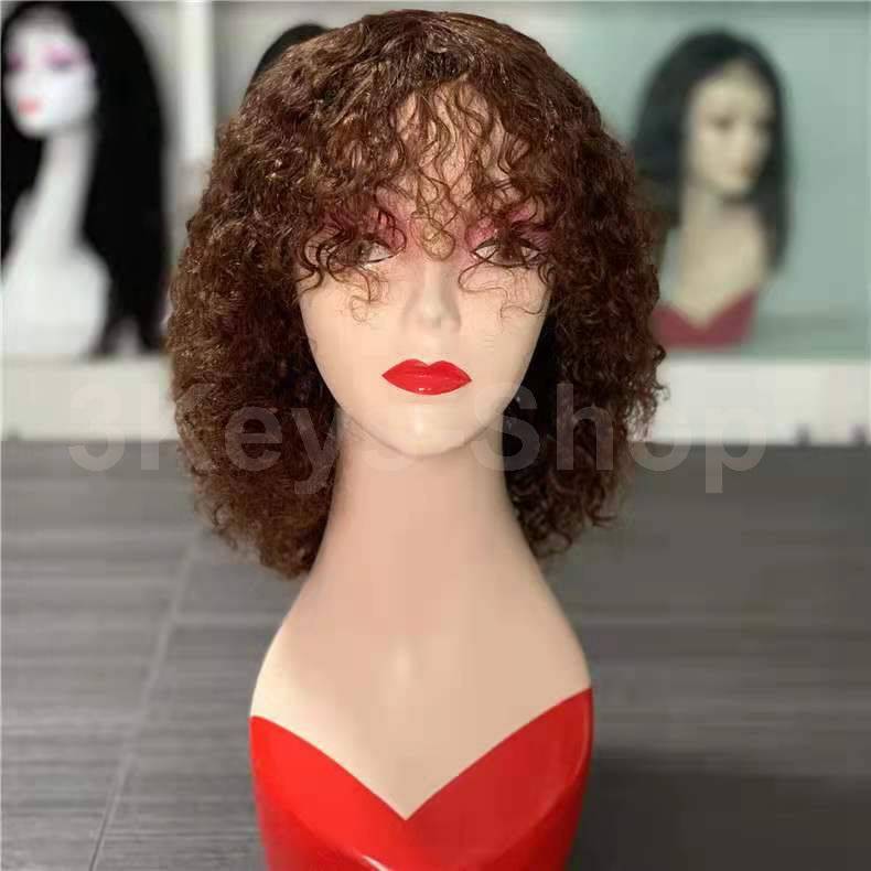 Short Curly Bob Wigs  Virgin Human Hair Non Lace Front Wigs Deep Curly Hair Full Ends 130% Density