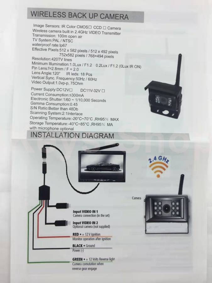 Wireless Car Backup Camera and Monitor Kit, Waterproof Night Vision Wireless Rear View Camera 7 Inch