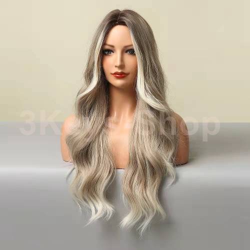 Blonde Long Curly Hair Wig Long Blonde Wigs for Women Synthetic Curly Hair with Dark Roots Middle Pa