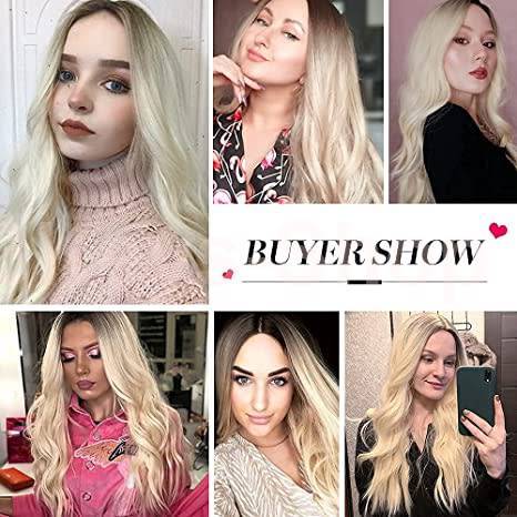 Blonde Long Curly Hair Wig Long Blonde Wigs for Women Synthetic Curly Hair with Dark Roots Middle Pa