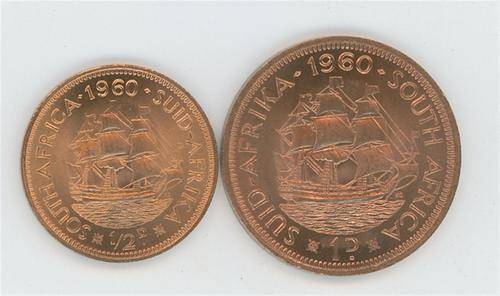 1960 1d Penny ANS 1/2 Penny set. Brilliant UNC. Bid per set.