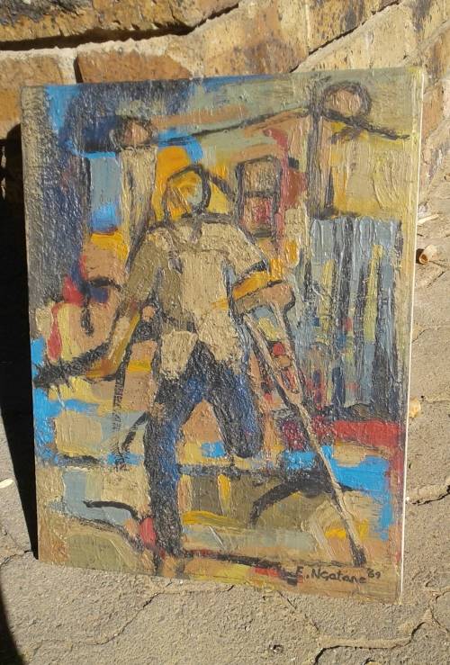 Ephraim Ngatane 1938-1971...Song of life 39x30 cm Oil