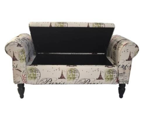 Hazlo Double Chaise Ottoman Bench with Storage - Paris Print Design