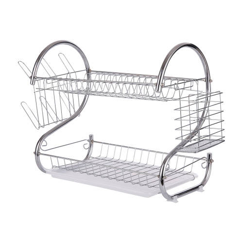 Two Tier Kitchen Dish Rack Holder (Chrome plated) Silver & White [second hand]