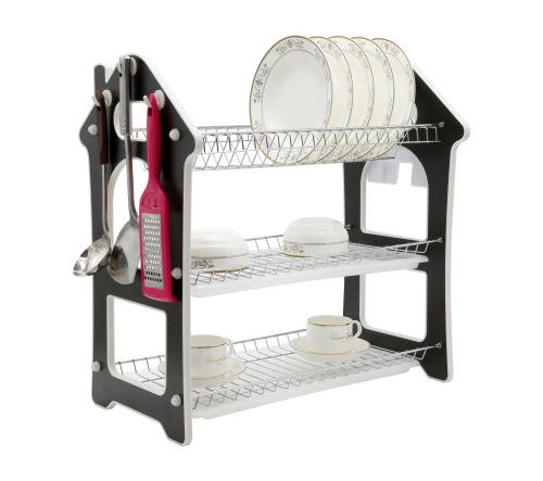 Three Tier Kitchen Dish Rack Holder (Wooden) Coffee [Second Hand]