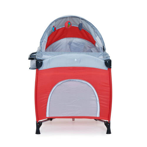 Baneen Baby Cot Crib with Diaper Changer, Net, Toys, Canopy, Wheels and Game Entrance - Red