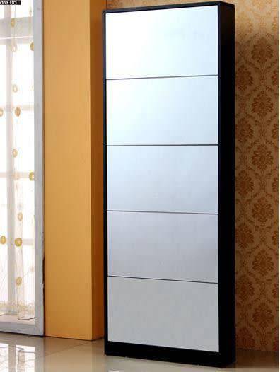 Hazlo 5 Door Stackable Shoe Storage cabinet with Mirror Black