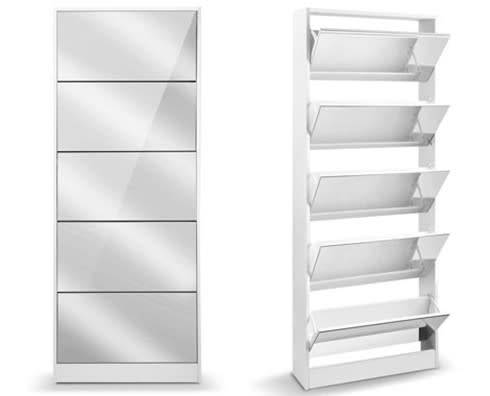 Hazlo 5 Door Stackable Shoe Storage cabinet with Mirror White