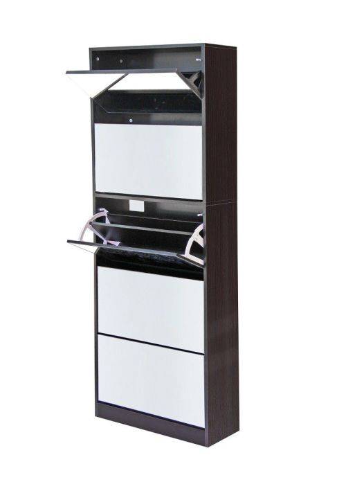 Hazlo 5 Door Stackable Shoe Storage cabinet with Mirror Black