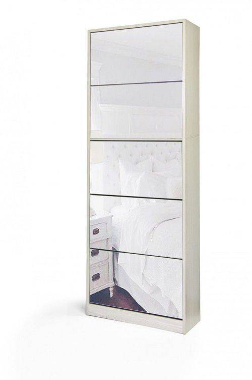 Hazlo 5 Door Stackable Shoe Storage cabinet with Mirror White
