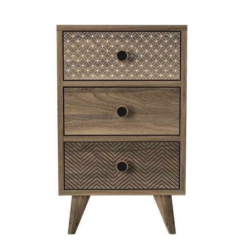 Hazlo Linda Nightstand Nightstand Side Table Pedestal With Three Drawers - Walnut