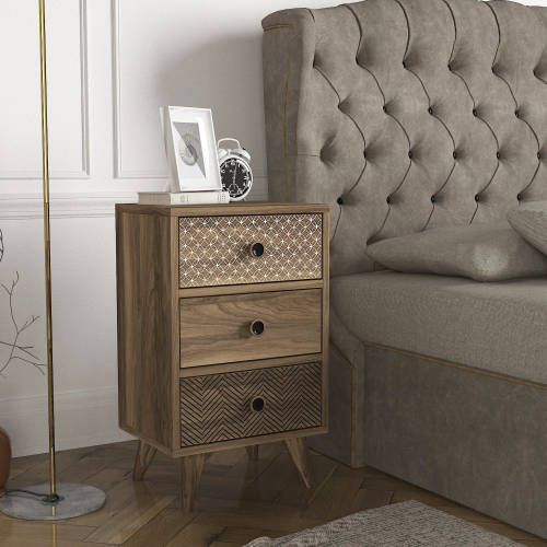 Hazlo Linda Nightstand Nightstand Side Table Pedestal With Three Drawers - Walnut