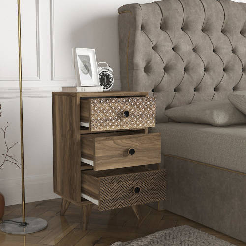 Hazlo Linda Nightstand Nightstand Side Table Pedestal With Three Drawers - Walnut