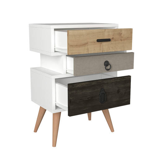 Hazlo Tri Colour Nightstand Side Table Pedestal With Three Drawers