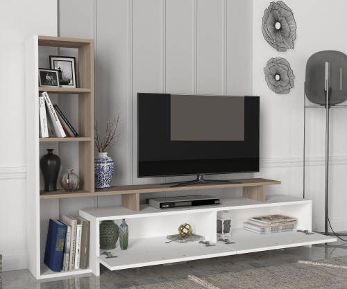 Hazlo Simal Tv Unit Plasma Stand 4 Display Shelves Bookcase White and Corboda