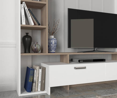 Hazlo Simal Tv Unit Plasma Stand 4 Display Shelves Bookcase White and Corboda